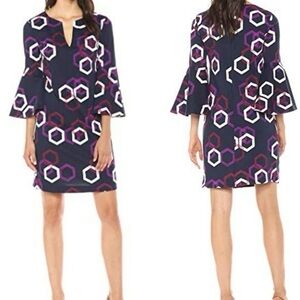 Trina turk size xsmall multicolor geometric print sleeves dress